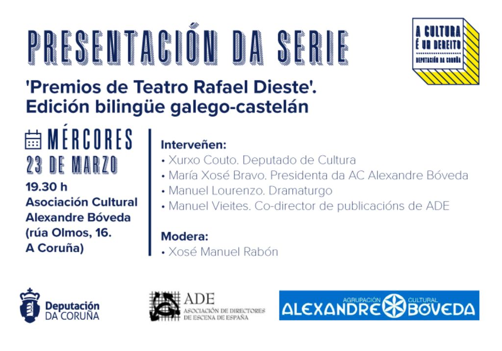 A Deputación presenta a serie ‘Premios de Teatro Rafael Dieste’ en edición bilingüe