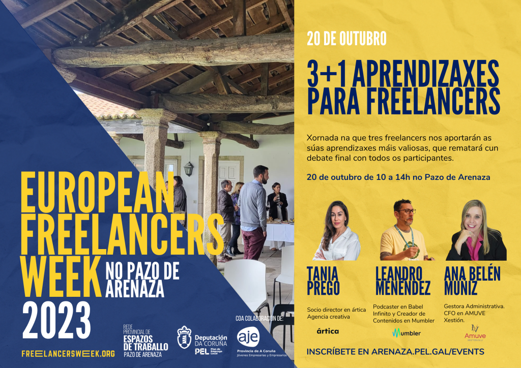 O coworking do Pazo de Arenaza acollerá a European Freelancers Week durante esta semana cun “Open Coworking” e o evento “3+1 aprendizaxes para freelancers”