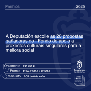 A Deputación escolle as vinte propostas gañadoras do I Fondo de apoio a proxectos culturais singulares para a mellora social