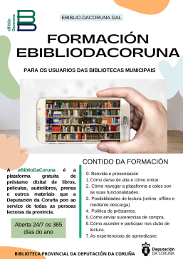 Sesións de formación presenciais da EBIBLIODACORUNA na túa biblioteca.