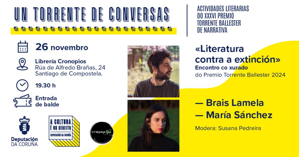 Os escritores Brais Lamela e María Sánchez protagonizan a terceira edición de “Un Torrente de Conversas”