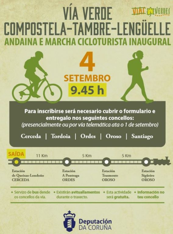 A Deputación inaugurará o tramo Cerceda-Oroso da Vía Verde cunha andaina e marcha cicloturista popular