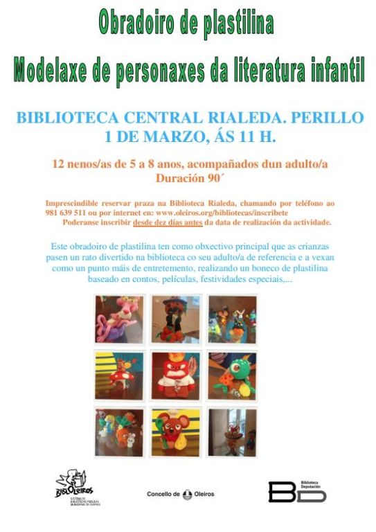 Obradoiro de modelaxe de personaxes da literatura infantil na Biblioteca Central Rialeda en Oleiros