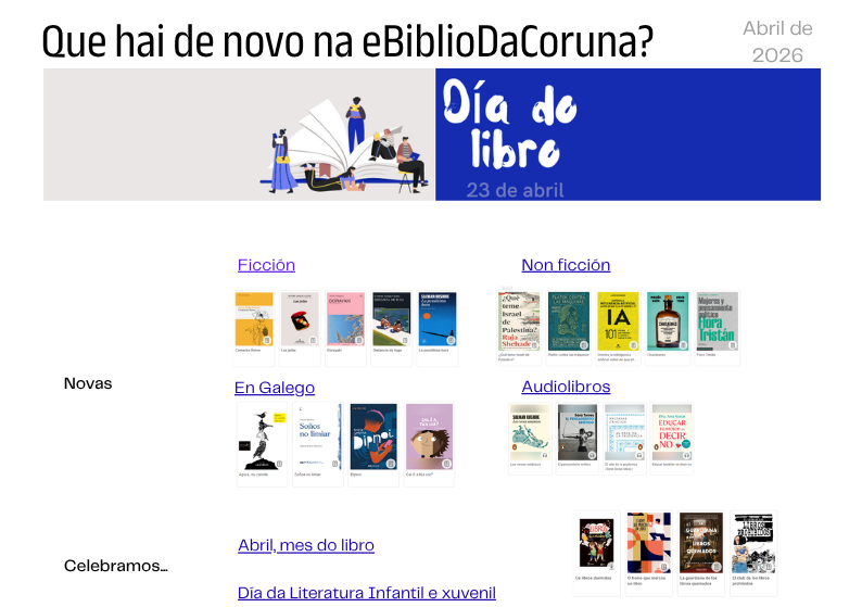 Que hai de novo na eBiblioDaCoruna? Boletín de novas dixital (Abril de 2026)